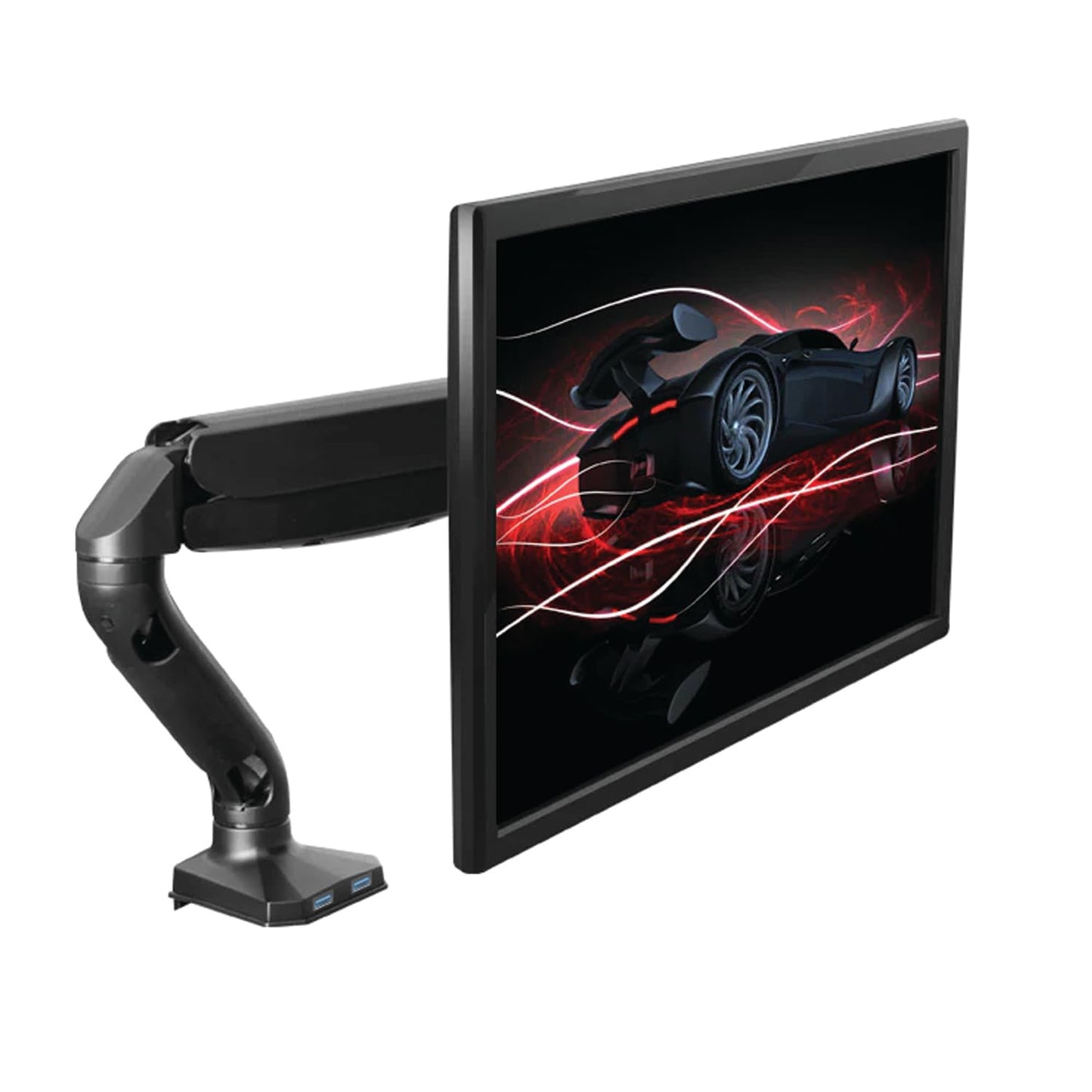 Single Monitor Arm Desk Mount, Computer Monitor Arm Mount w/2 USB Ports Adjustable Height Single Riser, Universal Clamp, Computer Riser, Work from