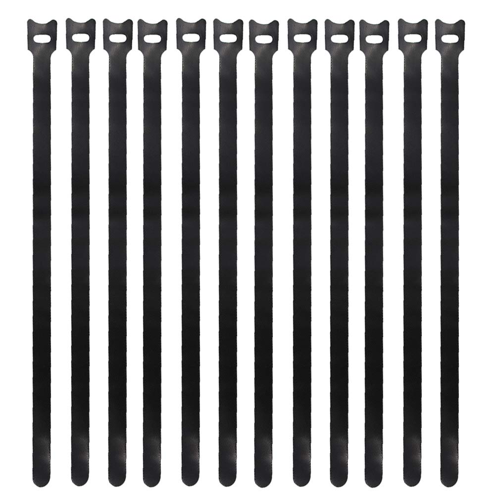 Eowpower 50 Pieces Black 12 inches x 1/2 inch Reusable Cable Ties Microfiber Cloth Hook and Loop Straps Network Wire Management Organizer