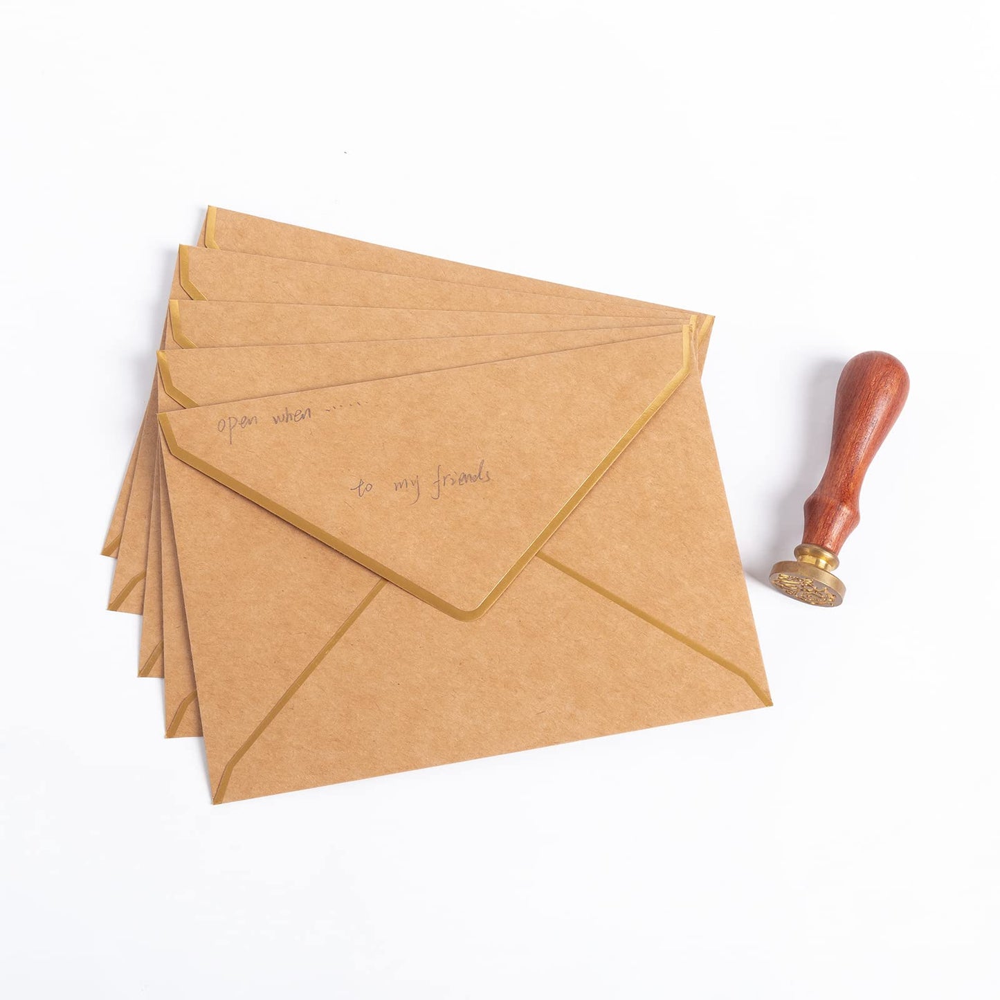 50 Pack A7 Envelopes Brown 5 x 7 with Gold Border