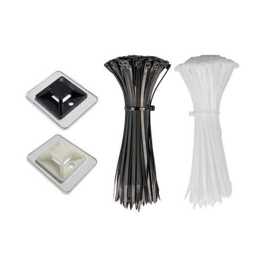 BesSTICK & STRIP Collar Cable Tie Mount with Adhesive Back - 50 Pack (25 Black + 25 White) Professional Zip Tie Anchors for Wire Management, Strong
