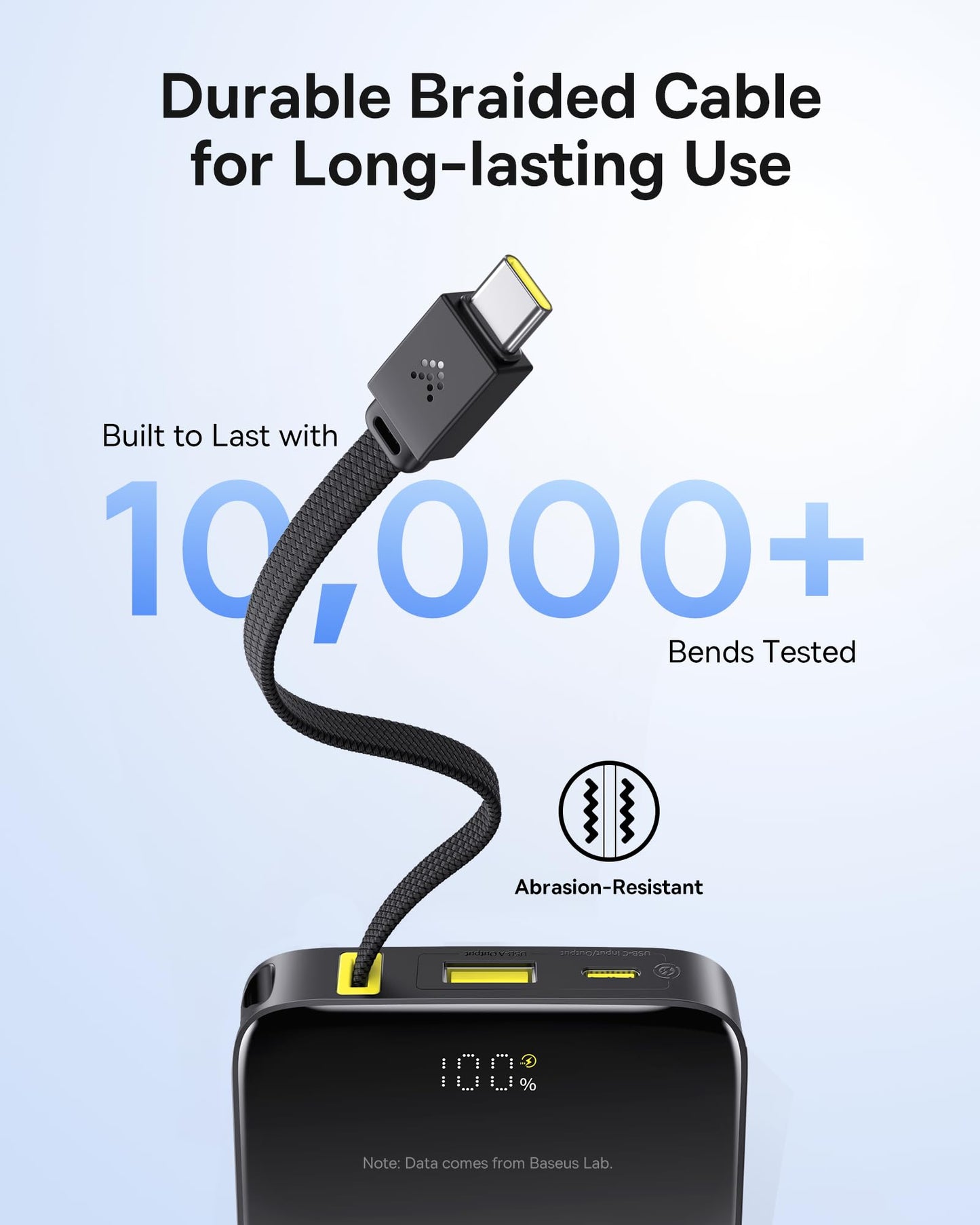 Baseus Portable Charger, 10000mAh Fast Charging Power Bank, 22.5W PD3.0 QC3.0 Battery Pack Built-in USB C Braided Cable, Travel Essentials for iPhone
