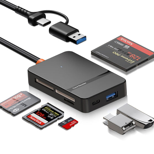 SD Card Reader for iPhone iPad MacBook, 6-in-2 USB 3.0 USB C to SD/Micro SD/MS/CF Memory Card Reader