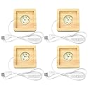Toyosport 4 Pcs Square LED Light Bases with Wooden Stands, USB Powered, 6 LED Bulbs, 3D Crystal Display Light, Warm Glow, Set for Acrylic, Glass