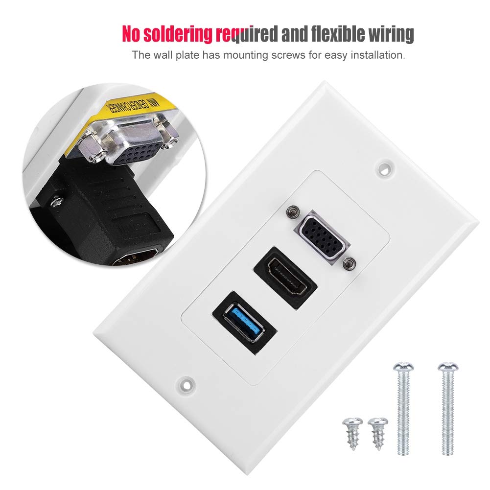 Zopsc USB VGA Wall Socket Panel Wall Mount Panel Adapter with Mounting Screws for Easy Installation