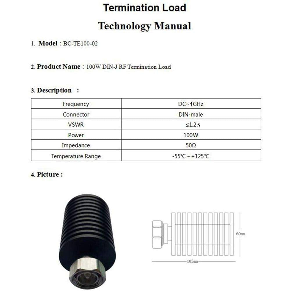 BECEN 100W 7/16(DIN) Male Dummy Load,DC to 4GHz,50ohm