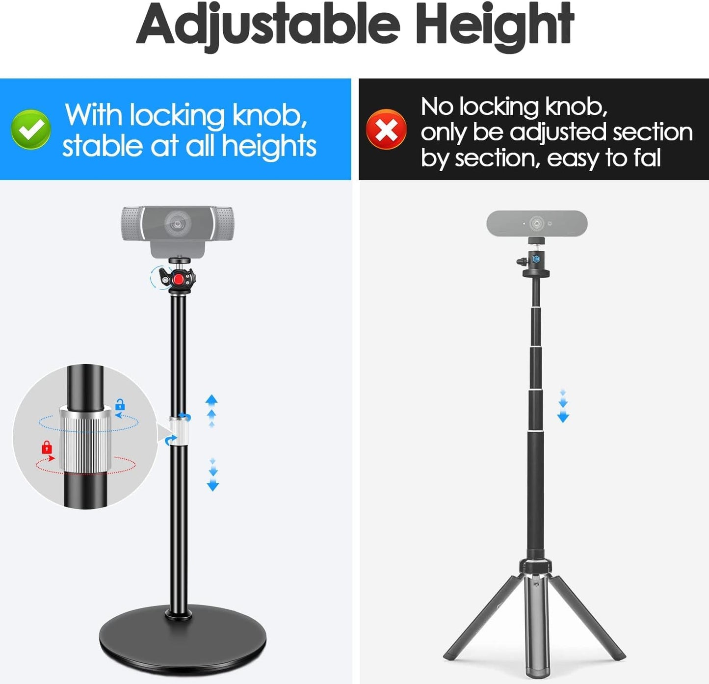 Nycetek Webcam Tripod Stand for Desk: Webcam Stand for Logitech Brio | C920 | C922 | C615 | C930e - Height & Angle Adjustable Desktop Tripod for Light
