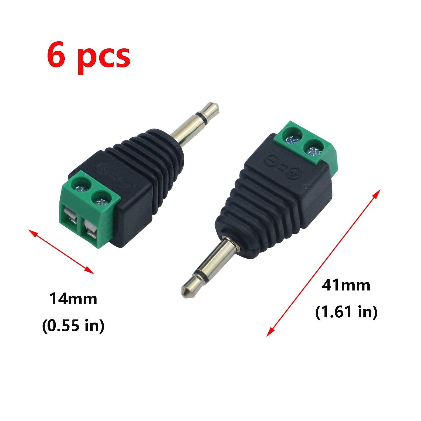 Antrader 3.5mm Male to 2-Screw Terminal Female Connector, 6pcs