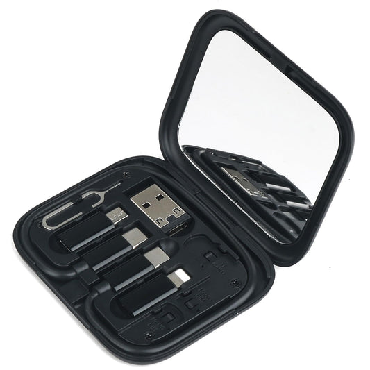 Yinow USB-C Charge Card: Multi USB Charging Adapter Cable Kit with 28cm Cable, USB C to A/Micro USB/Light Adapters, Portable Mirror Case for Travel