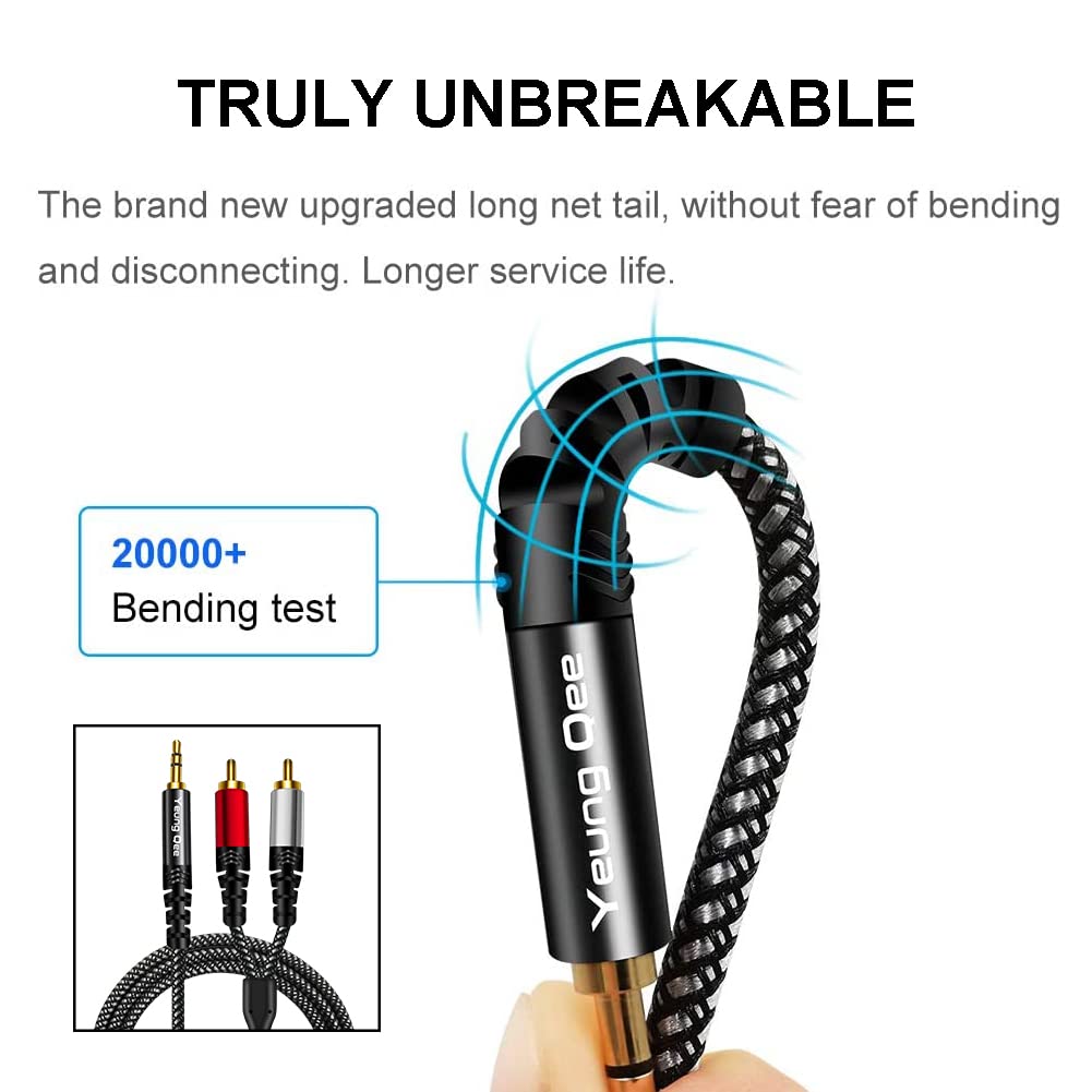 Yeung Qee 3.5mm to 2 RCA Audio Cable 1.5ft, Braided 3.5mm Male to 2RCA Male Stereo Audio Y Adapter Cable AUX RCA Splitter Cord Compatible