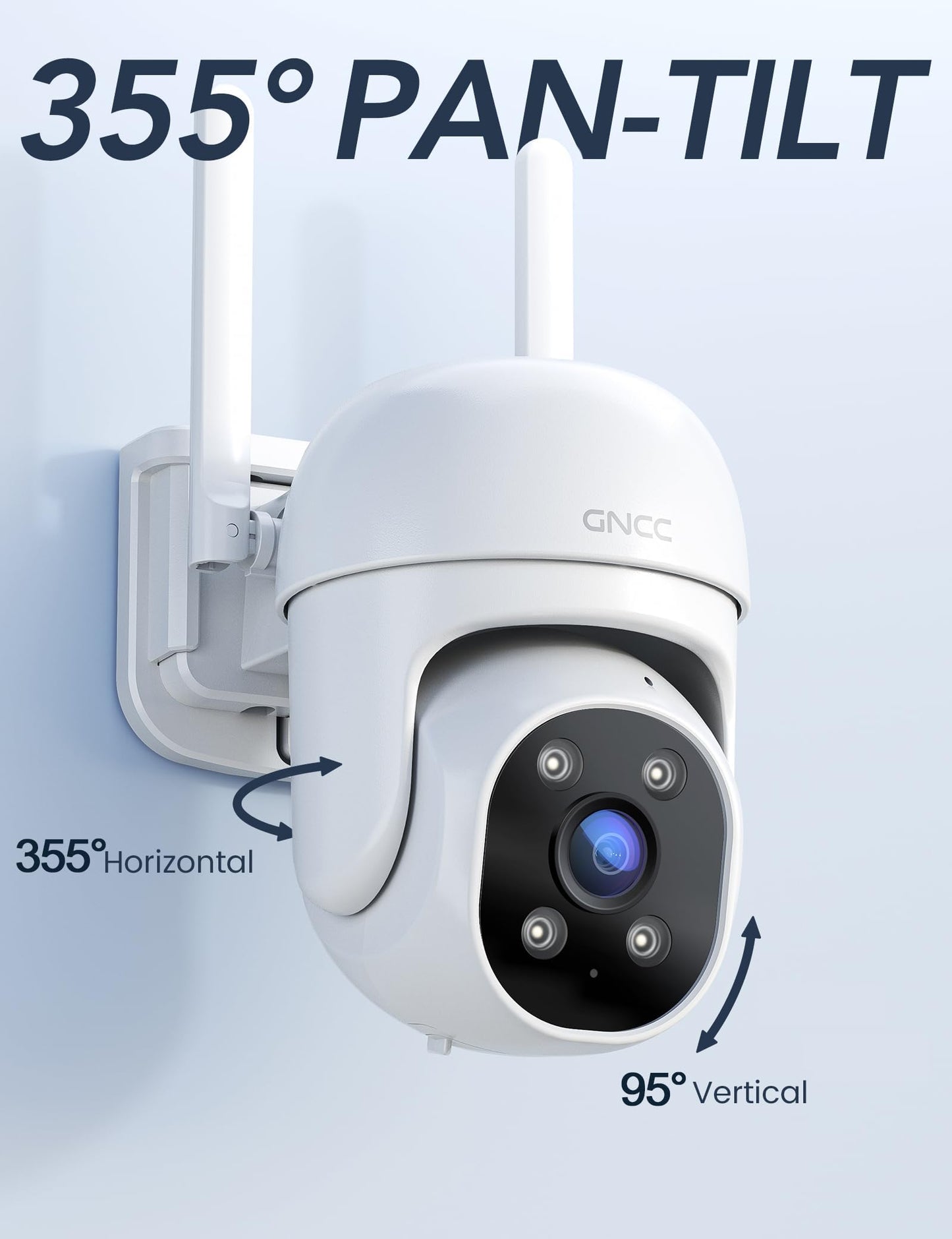 GNCC 2.4GHz Outdoor Security Camera, Plug-in Wired Cameras for Home Security, 355° PTZ Camera with 1080P Color Night Vision, Motion Detection, 2-Way