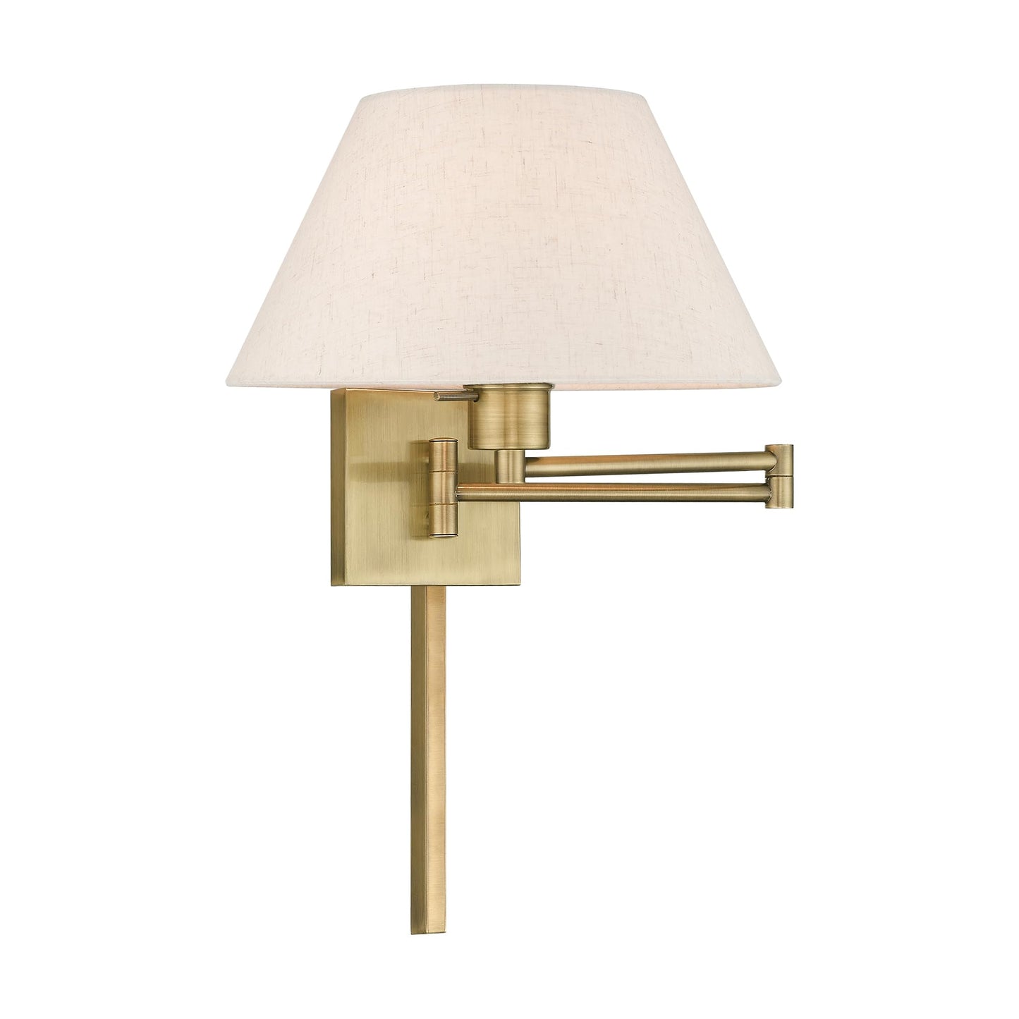 Livex Lighting 40038-01 25" One Light Swing Arm Wall Mount, Antique Brass Finish with Oatmeal Fabric Shade