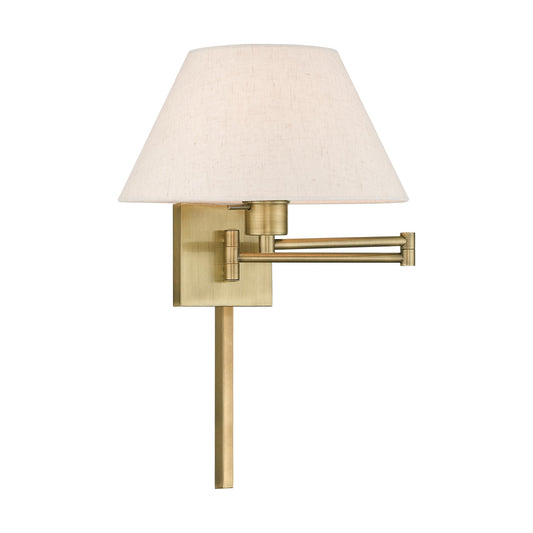 Livex Lighting 40038-01 25" One Light Swing Arm Wall Mount, Antique Brass Finish with Oatmeal Fabric Shade