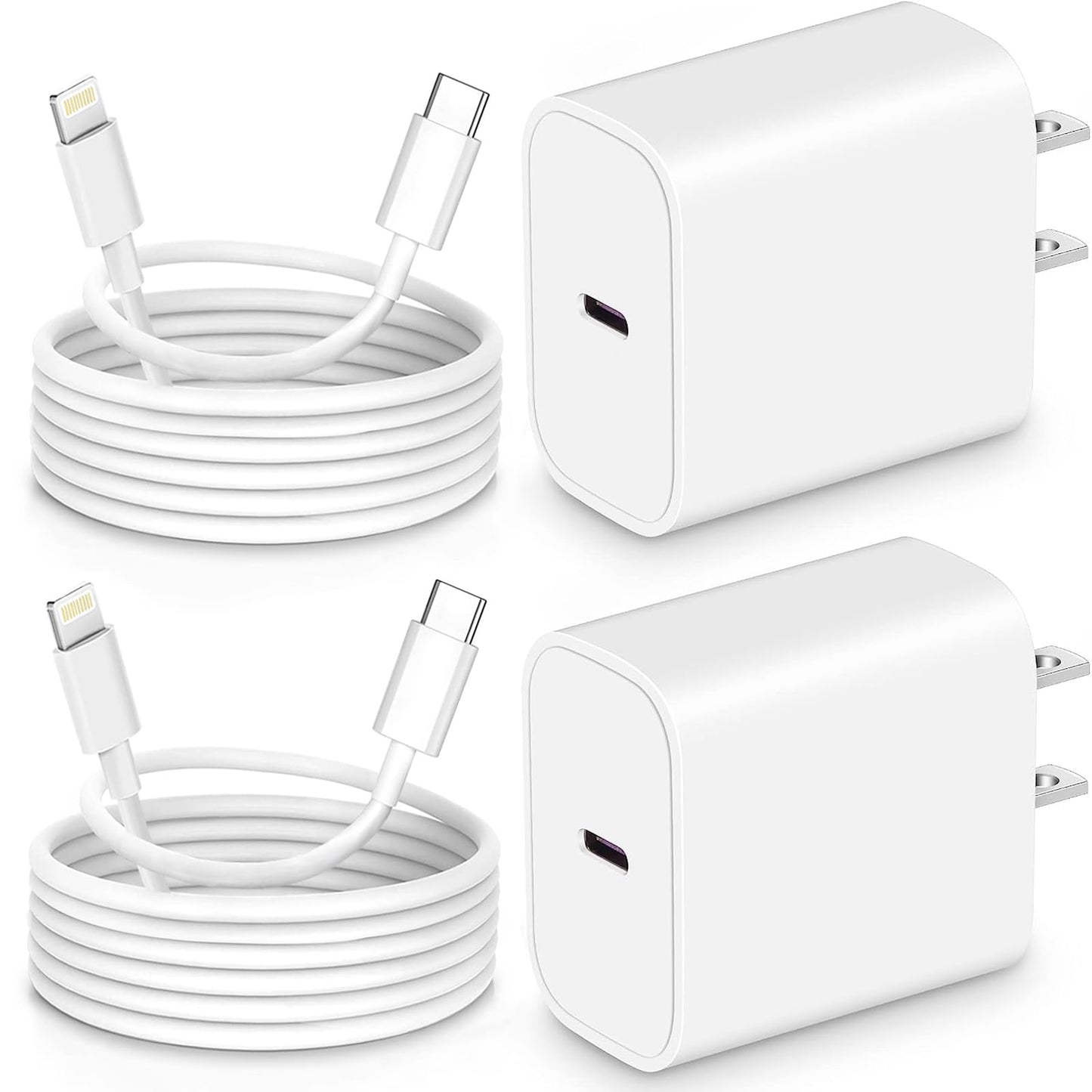 OMBROA Fast-Charging-Cord [MFi Certified],20W PD USB C Wall Charger and 2-Pack(6ft+10ft) Fast Charging Cable