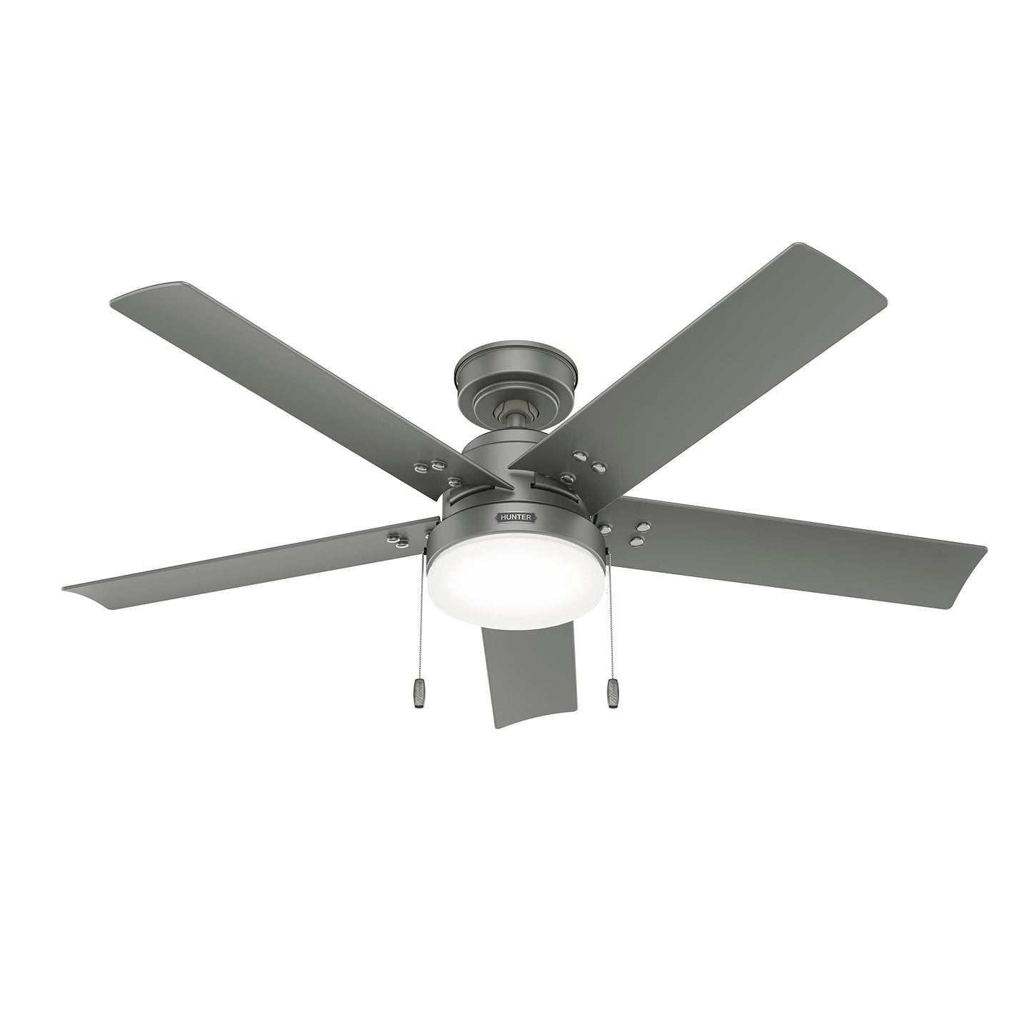 Hunter Fan 52 Inch Casual Matte Silver Finish Outdoor Ceiling Fan With LED Light Kit and Pull Chain (Renewed)