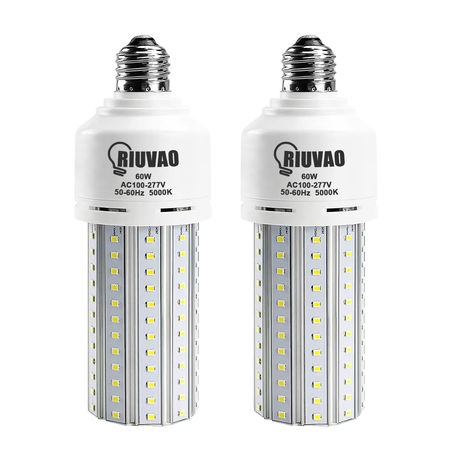 RIUVAO 2 Pack 60W LED Corn Light Bulb 500W Equivalent Bulb 7500 Lumen 5000K Cool Daylight White E26/E27 Medium Base for Outdoor Indoor Large Area