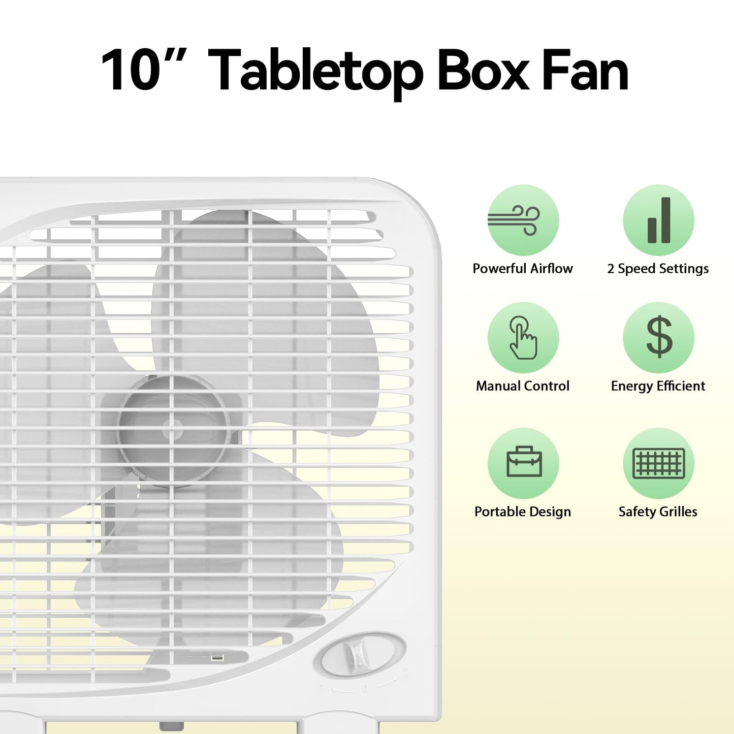 shinic 10" Tabletop Box Fan for Bedroom, 2 Speeds, Quiet Table Fan with Strong Airflow, Energy Efficient Small Box Fan, Portable Kitchen Exhaust Fan