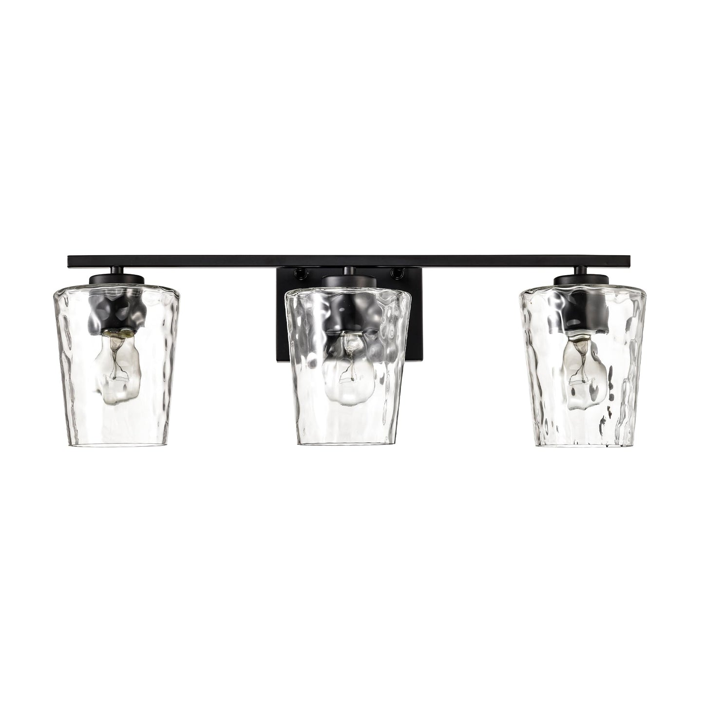 Edvivi Bathroom Light Fixtures, 3-Light Modern Matte Black Vanity Light Over Mirror, Wall Sconces with Hammered Clear Glass Shades for Living Room