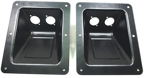 (2) Two Black Large Recessed Dish Plates for Speakon or XLR Connectors.
