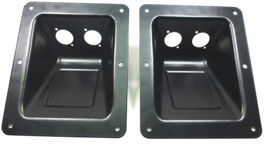 (2) Two Black Large Recessed Dish Plates for Speakon or XLR Connectors.
