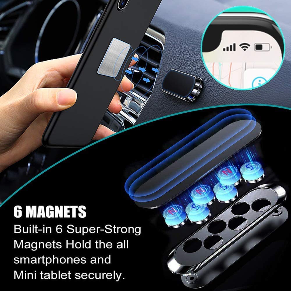 SALEX Flat Magnetic Mounts 4 Pack with 3M Adhesive. Gold Cell Phone Holder Stick on Car Dashboard, Wall, Mirror. Universal Low Profile Magnet Kit