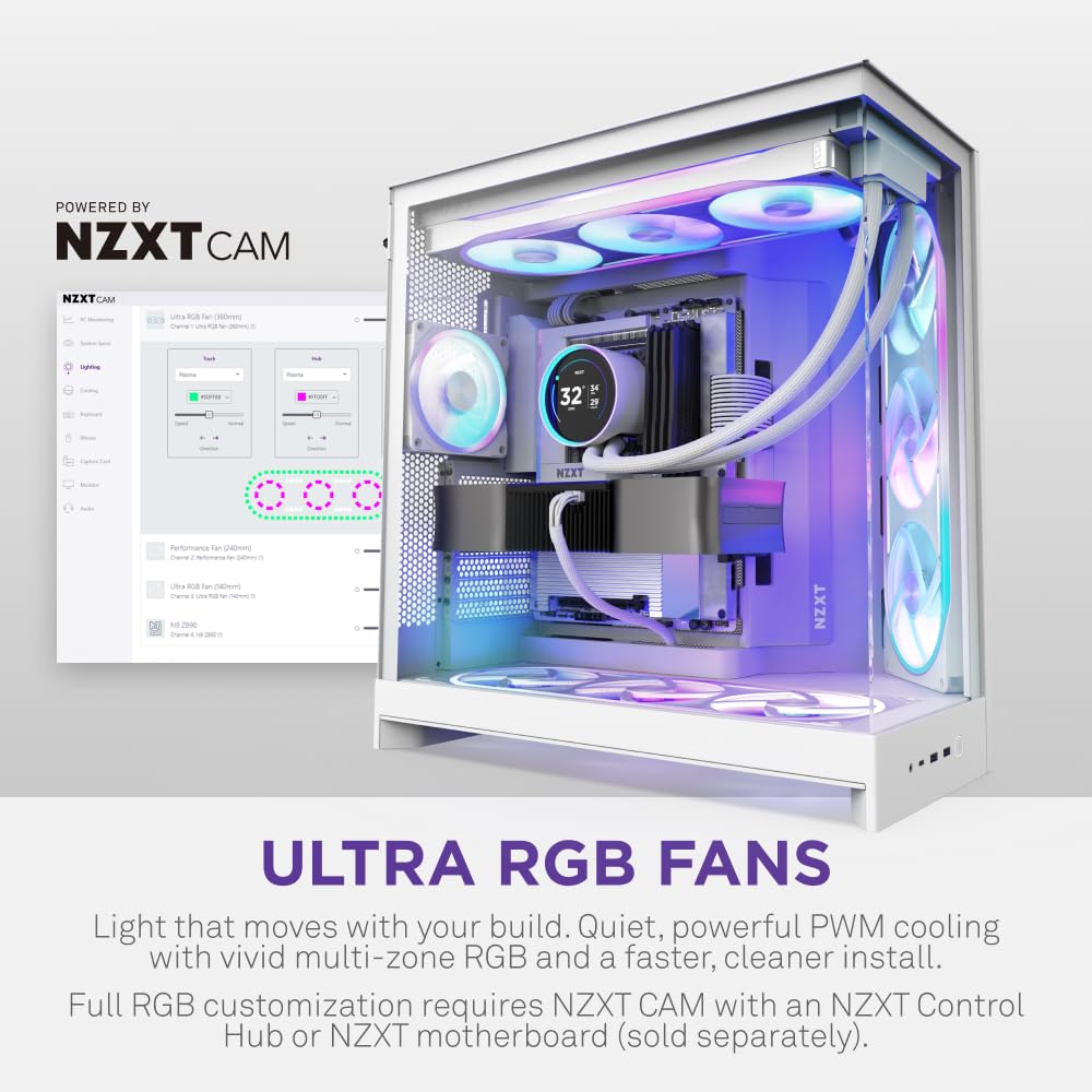 NZXT F120U Ultra - 120mm PWM Multi-Zone RGB Fan - White