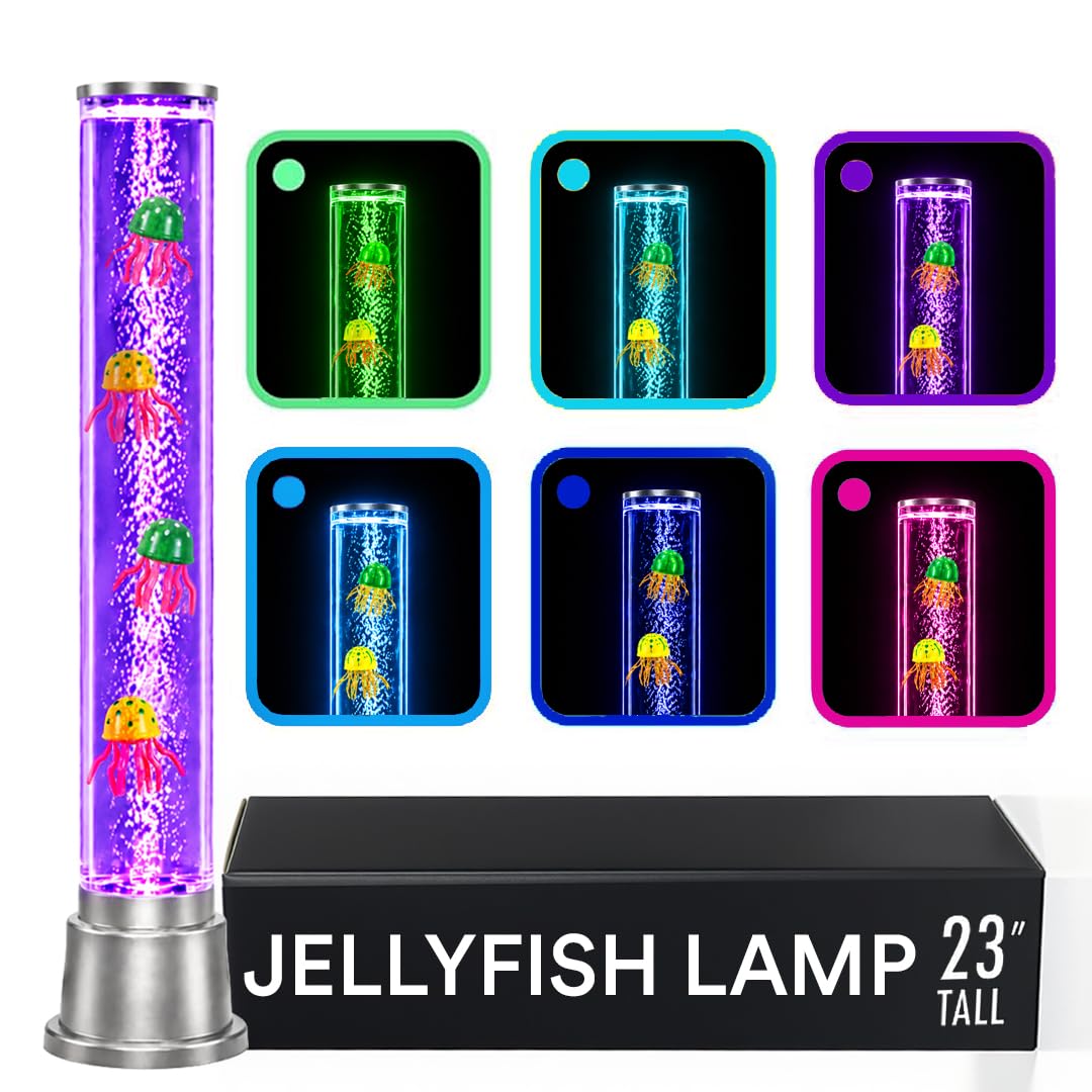 Jellyfish Lamp Bubble Lights with 6 LED Color Automatic Changing Night Light Moving Jelly Fish Aquarium - Tower Table Desk Lava Lamp for Bedroom Home