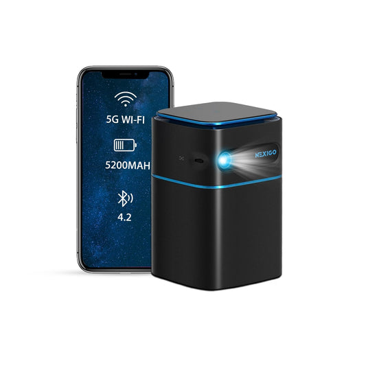 NexiGo Smart WiFi Mini Portable Projector, 4K Supported, Android 9.0, [100 ANSI - Over 3000 Lux], DLP Bluetooth Pico Video Projector, 4-Hours