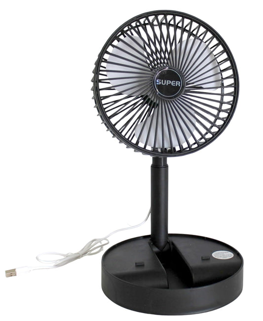 Dependable Industries inc. Essentials Telescopic Folding USB Desk Fan - Adjustable Height 11.5" to 14", Quiet Motor, Compact Table Fan with Phone