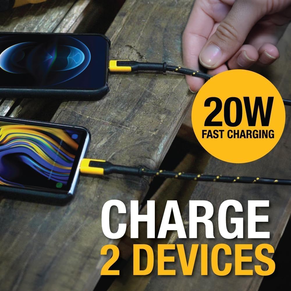 DEWALT 20W Dual USB-C Wall Charger Kit - PD & PPS Type C Fast Charging Adapter w/Folding Prongs, Never-Block-Outlet Design, Includes 4ft USB-C Cable