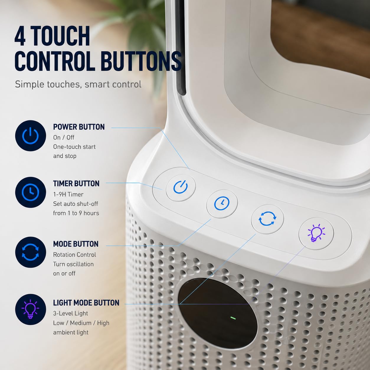 Bladeless Desk Fan, USB Rechargeable, Quiet, 9 Speeds, 60° Oscillation