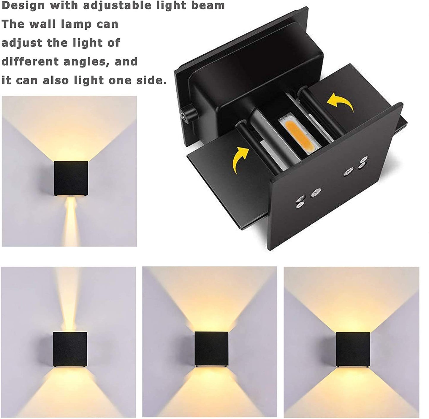 LANFU LED Aluminum Waterproof Outdoor Wall Sconce, 100-277V 3000K Outdoor Cube Square Wall Light Warm Light 2 LEDs Black 6W Outside Wall Lights