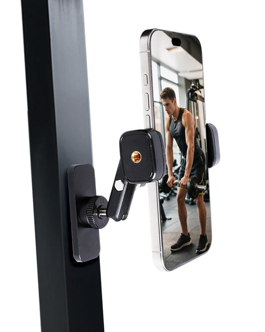 Leenconghui Gym Magnetic Phone Holder ?360 Degree Adjustable Fitness Phone Stand for Smartphones 4.7 to 7 Inches ?Super Magnetic Base Perfect