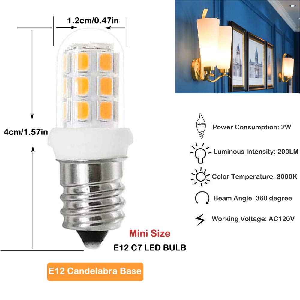 G MGY OLED E12 LED Bulbs Replacement for 15W Himalayan Salt Lamps, Chandeliers, Night Light Bulbs, E12 Candelabra Base, C7 Replacement Bulbs, Warm