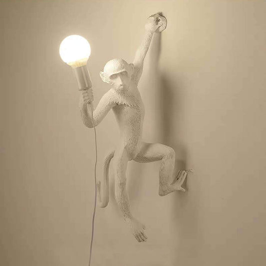 LOYALHEARTDY Industrial Wall Lighting Fixture Vintage Resin Monkey Light Wall Lamp for Living Room Children's Kid's Bedroom Club Decoration (White