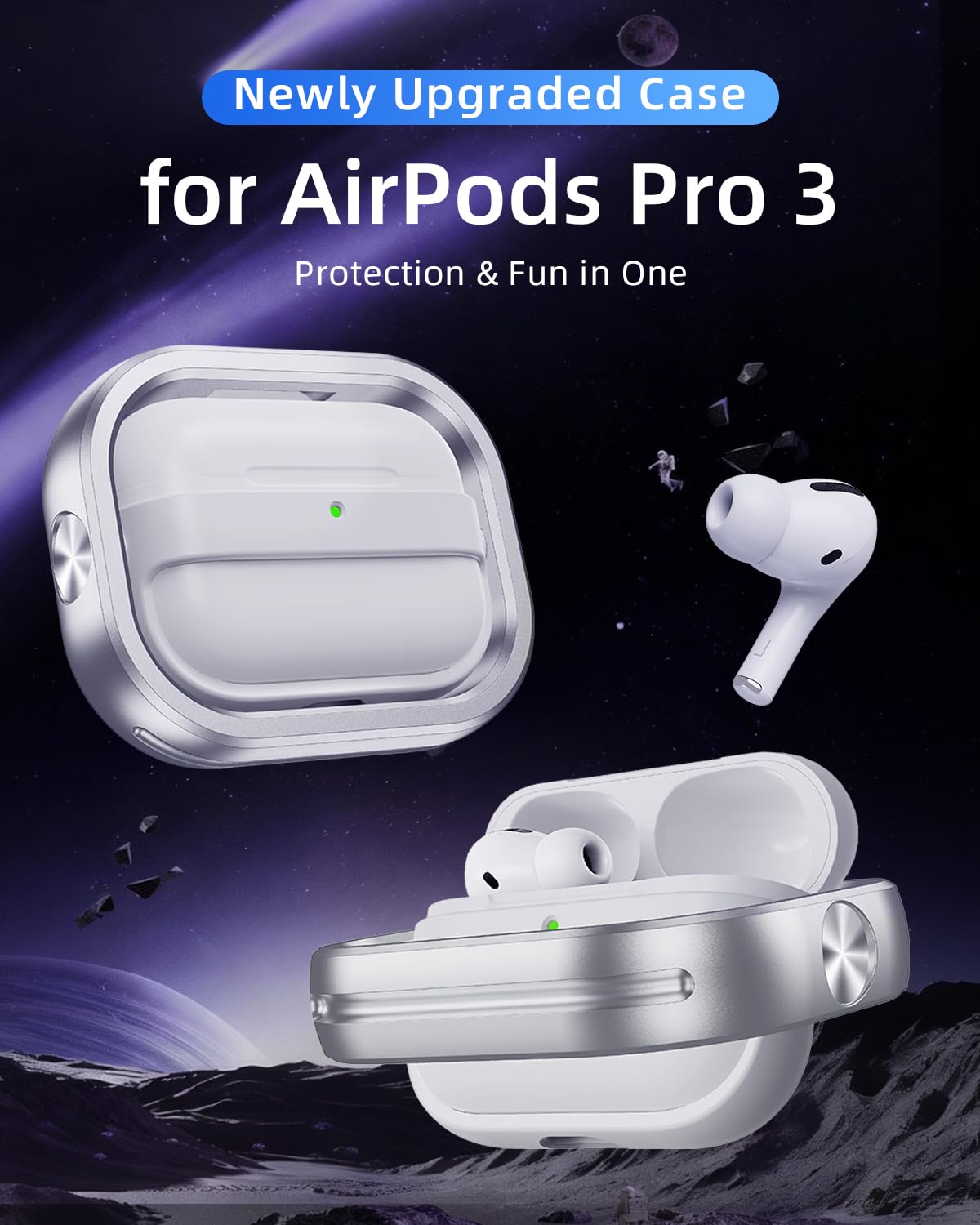 WISSJA for AirPods Pro 3 Case, All-Metal Rotating Case, Aluminum Alloy Fidget Stress-Relief Protective Cover, 360° Fingertip Rotation, Hollow-Out Heat
