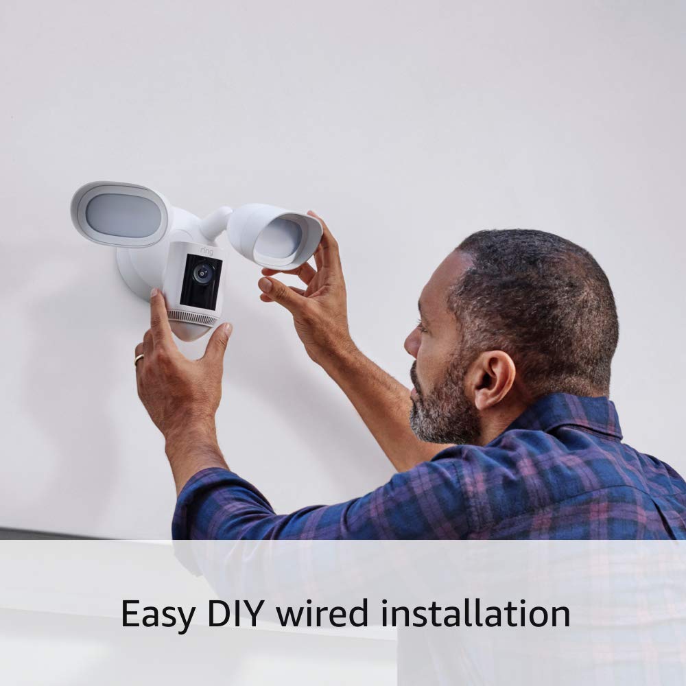 Like-New Ring Floodlight Cam Wired Pro with Bird’s Eye View and 3D Motion Detection, White