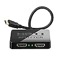 4K HDMI Splitter 1 in 2 Out Mirror Display Not Expand, Dual HDMI Splitter Hub to Dual Monitors Multi-Scree Displays Audio Synchronization, Compatible