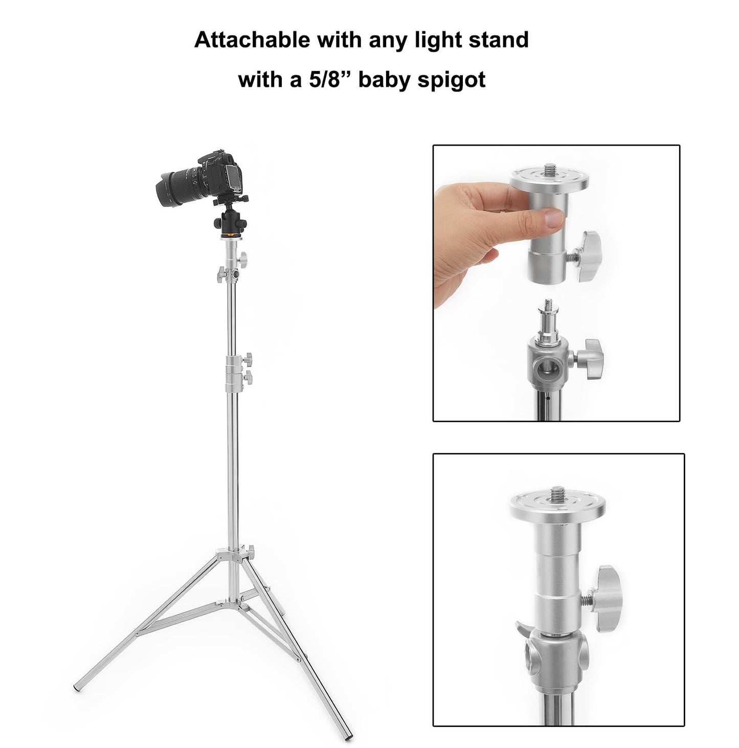 PHOCUS Baby Ball Head Adapter (5/8" Stud to 3/8" Thread), C Stand Camera Mount Adapter for Tripod Head on Photography Light Stand with Baby Pin or