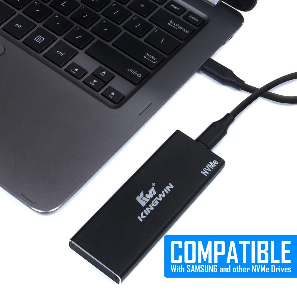Kingwin M.2 SSD NVMe External Enclosure, 10Gbps USB 3.1 Gen 2 M-Key to USB C Solid State Drive Adapter, PCIe USB 3.0 USB C Cables, Fit Size
