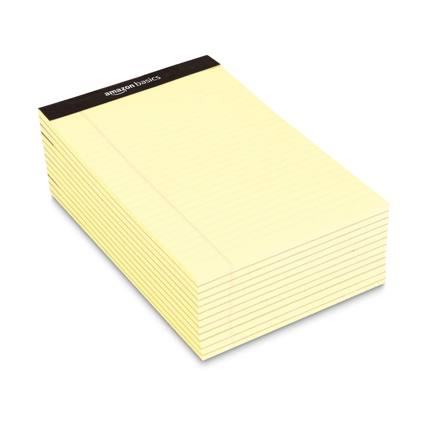 Amazon Basics 50-Sheet Narrow Ruled Lined Writing Note Pad, 5" x 8", 12-Pack, Canary, Perforated