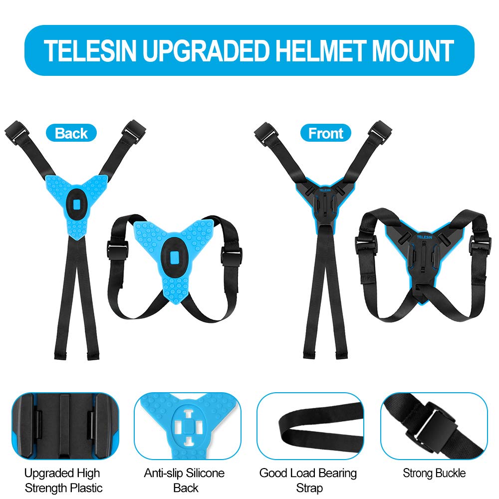 TELESIN Helmet Mount Chin Strap Clamp Attachment Motocycle Dirt Bike Holder Clip Accessories for GoPro Max Hero 12 11 10 9 8 7 6 5 Insta360 X3 GO3 Ace