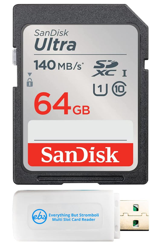 SanDisk 64GB Ultra SDXC Memory Card Works with Sony EOS R100 and Fujifilm X-S20 Mirrorless Cameras (SDSDUNB-064G-GN6IN) U1 C10 FHD Bundle with (1)