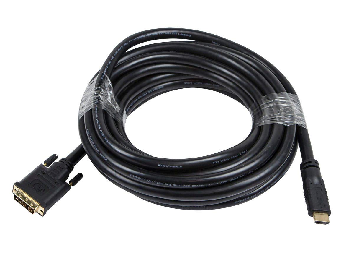 Monoprice 25ft 22AWG CL2 High Speed HDMI to DVI Adapter Cable - Black