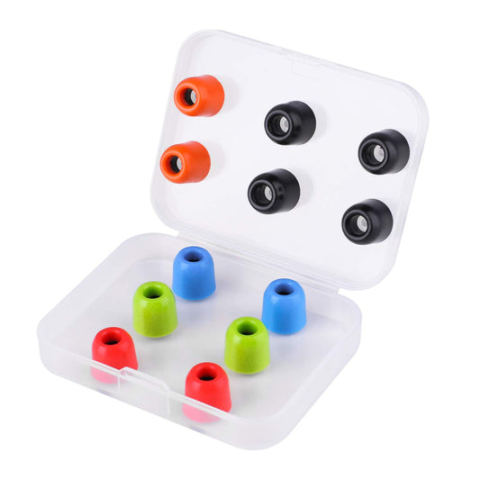 LUDOS Comfy Earbuds Replacement Memory Foam Ear Tips for Ear Buds and Earphones, with Color Red Green Orange Blue Eartips, Washable, Isolates from