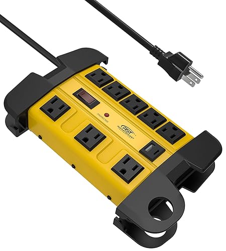 Heavy Duty Surge Protector Power Strip with 2 USB Ports, CRST 8-Outlet Metal Industrial Power Block with 15A Circuit Breaker, 6ft Extension Cord, 1350