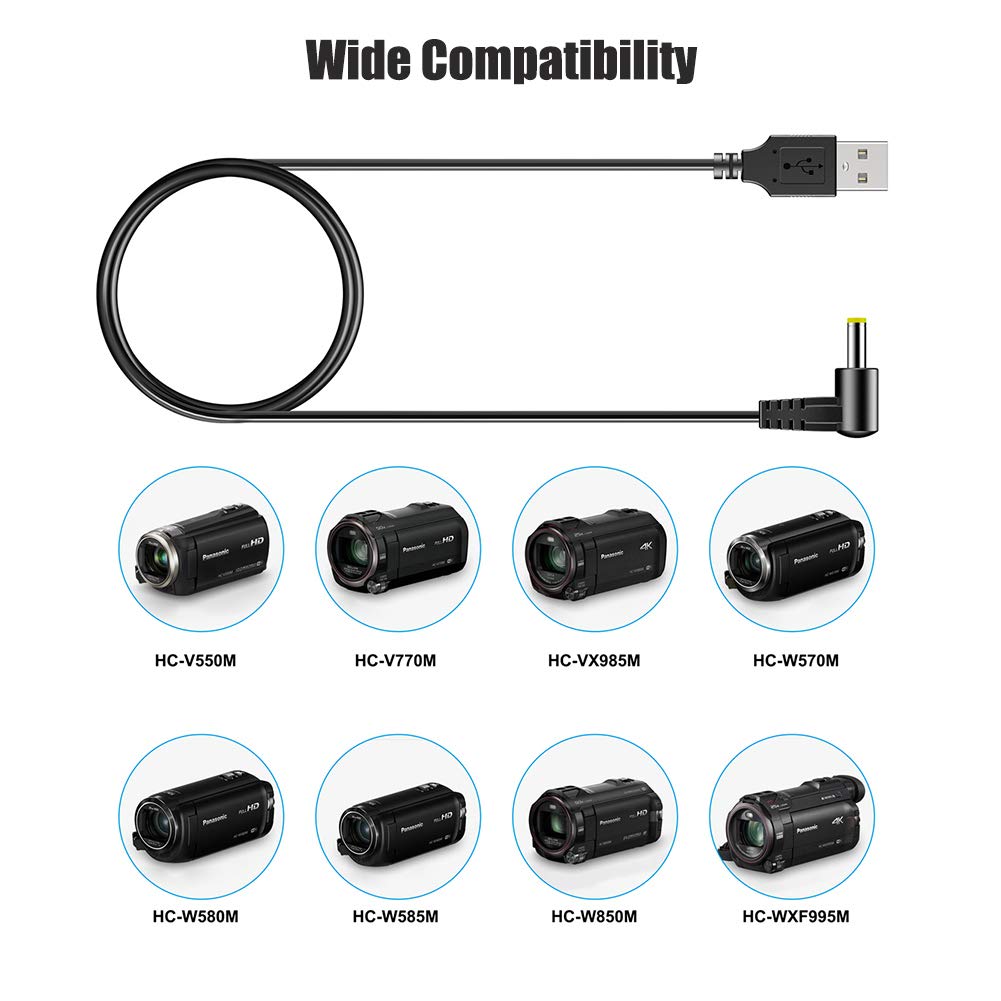 PChero USB DC Cable for Panasonic K2GHYYS00002 HD Camcorder, Ideal Power Supply Replacement Charger Cord for HC-V180K HC-V380K HC-V770 HC-VX870