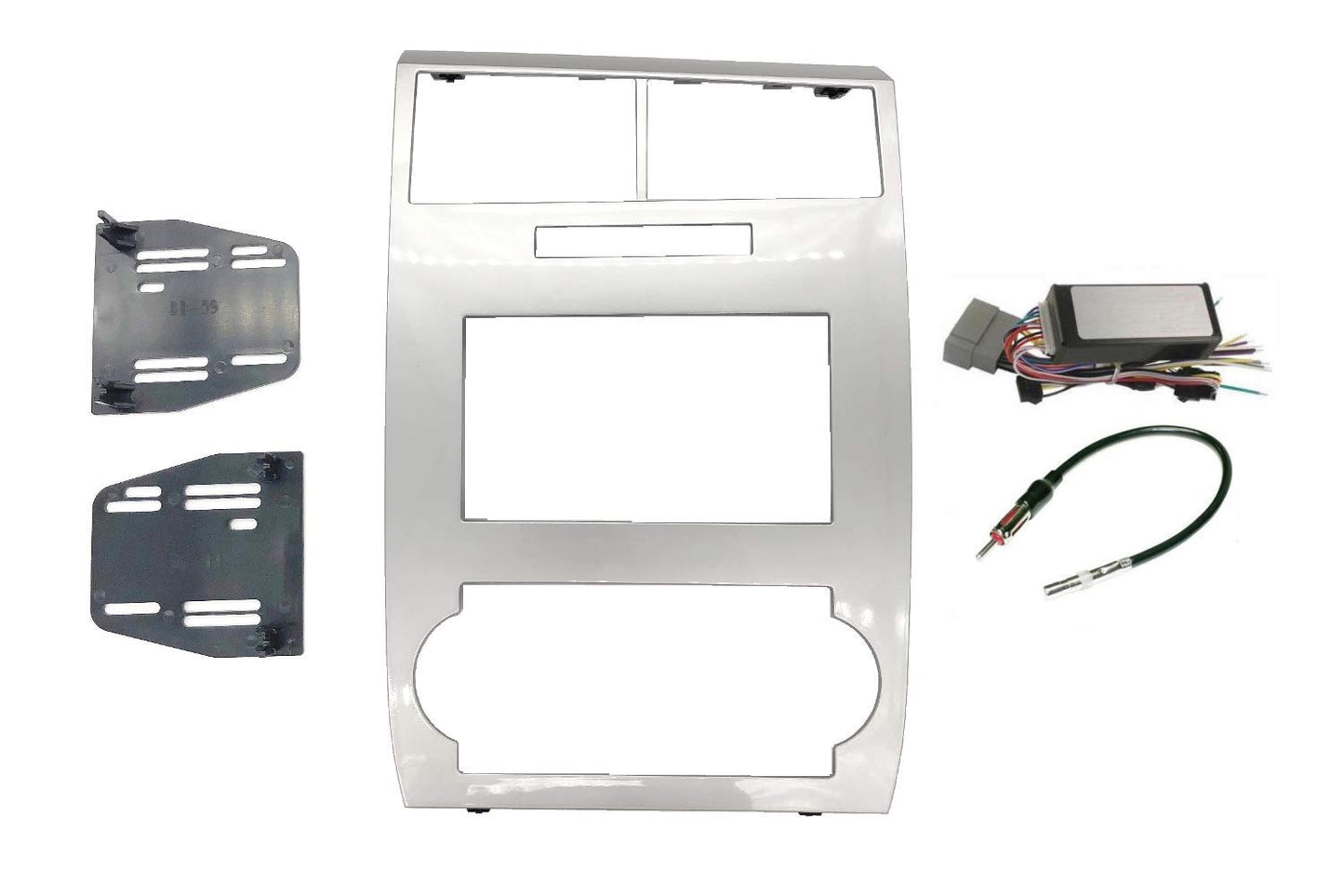 Radio Stereo Car Install Double Din Navigation Silver Bezel Can Bus Factory Amplified Systems Wire Harness & Antenna Adapter Compatible with Dodge