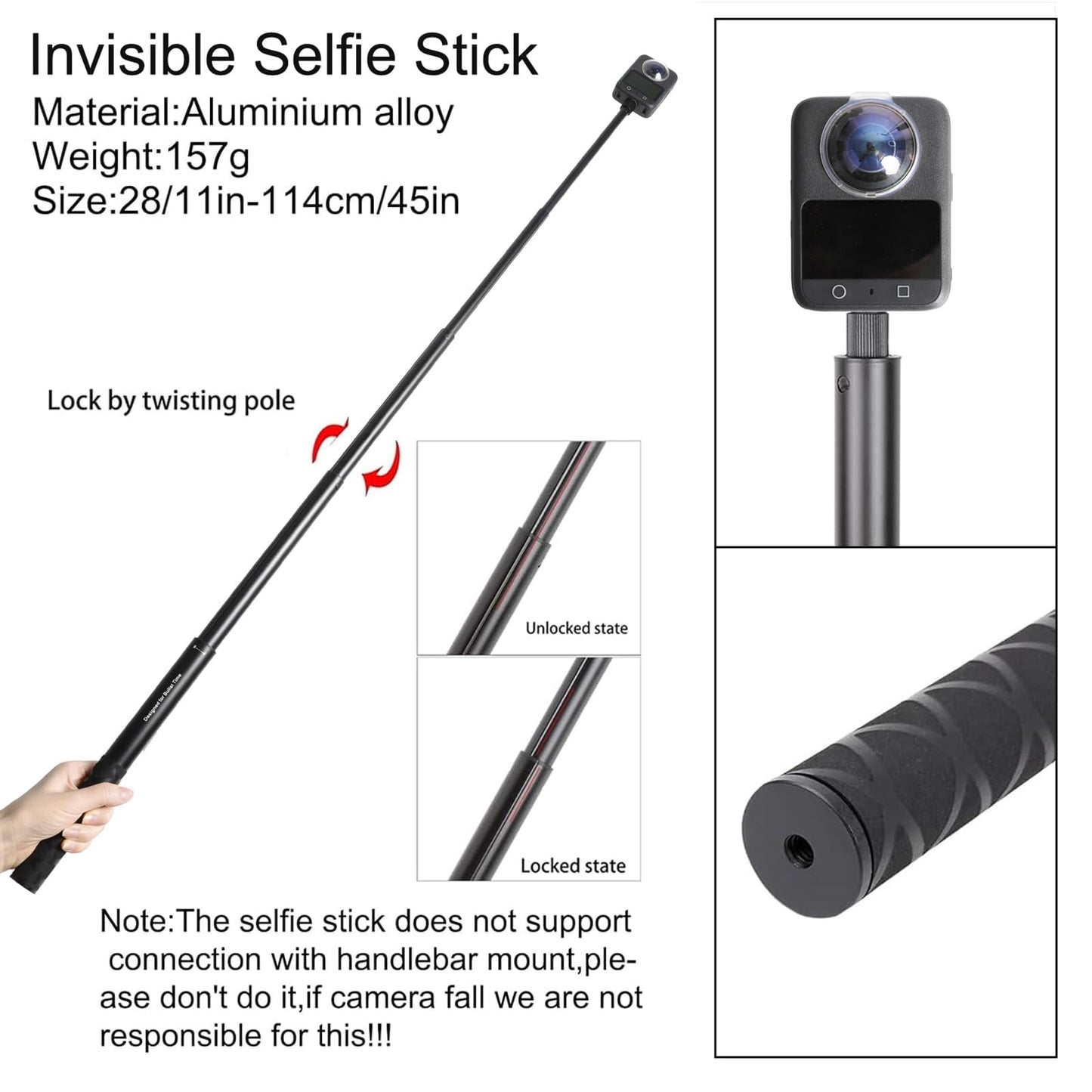 PellKing Accessories Kit for DJI Osmo 360,Included Carrying Case with Belt,2 Pcs Metal 1/4" Adapter,Handlebar Clamp,Magnetic Mount,43in Selfie