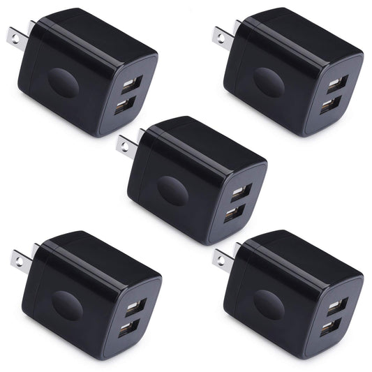 Charger Box, Charging Cube 5 Pack, Dual USB Wall Charger 5V 2A Power Adapter Charging Block Brick Outlet Plug for iPhone 15 14 13 12 11, iPad, Samsung