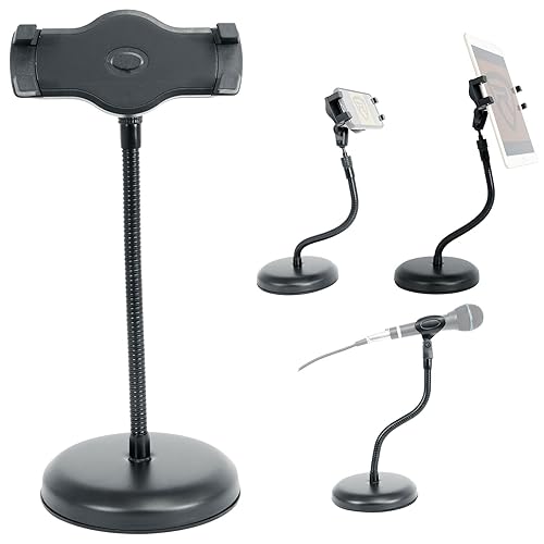 Rockville iSTAND 9 Desktop Gooseneck Stand, Weighted Base, Adjustable Mic Clip, Phone/Tablet Holder, Webcam Adapter, Perfect for Podcasting, Streaming